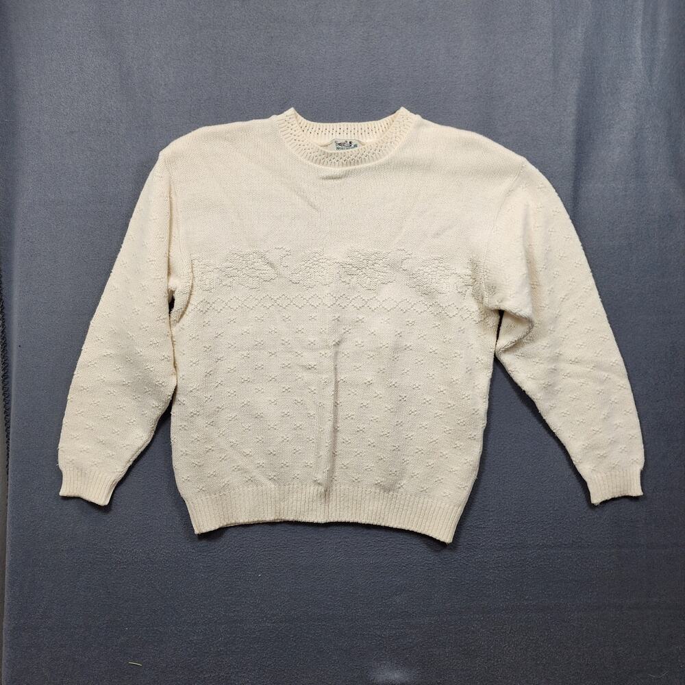 Vtg Mens Sweater Medium Northern Reflections Parkhurst Monochrome White Canada